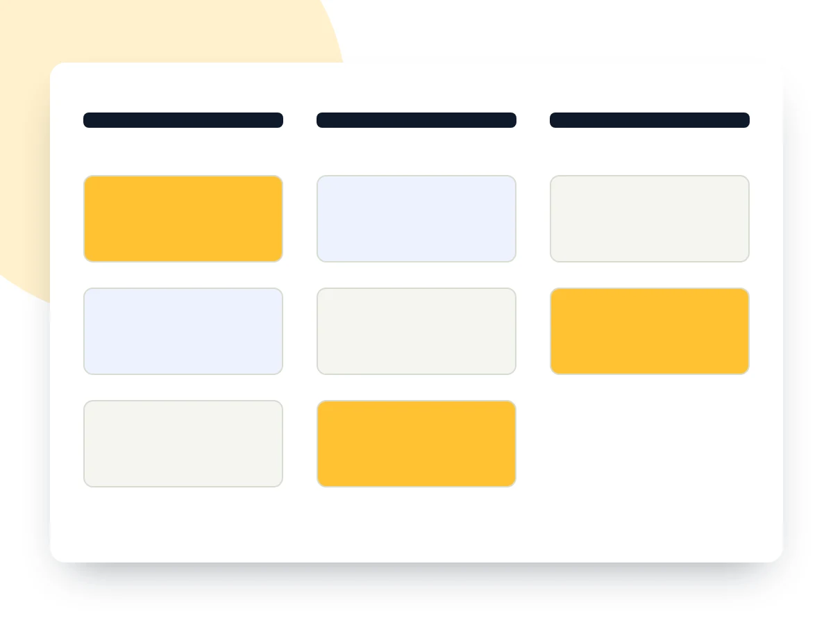 Illustration of a strategy planning board with task cards in three columns